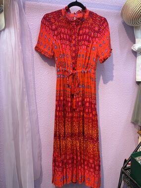 Free People Orange & Pink Printed Maxi Dress